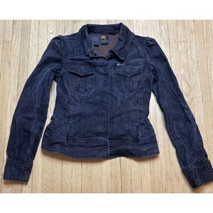 Womens Parasuco Black Jean Jacket Medium M Covered buttons Puffed Sleeves